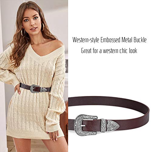 SANSTHS Western Belt For Women, Womens Cowboy Belt For Pants Jeans With Vintage Floral Carved Design