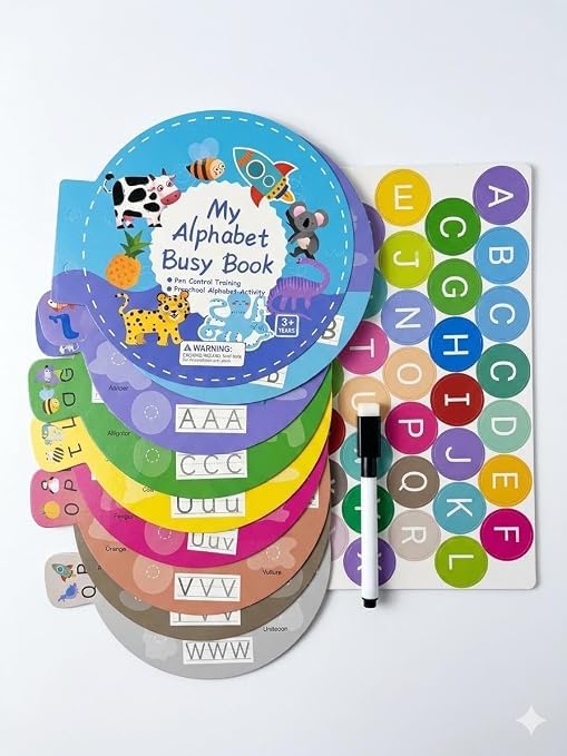 51vi5r4kYBL SHNMN My Alphabet Busy Book for Kids Ages 3+, Montessori Preschool Learning Activity Book, Reusable Hook & Loop Alphabet Cards, ABC Learning Book, ... & Girls (Scratch Note Colorful Scratch Note)