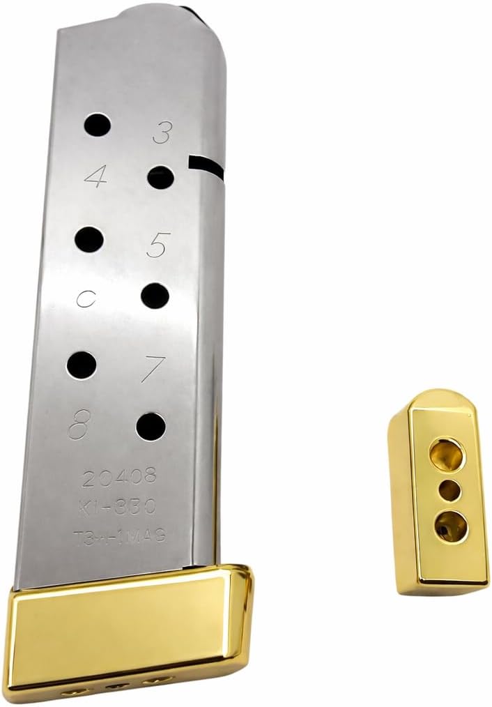 2X Gold-Plated 1911 Magazine Base Pads â.“ Fits All Kim Pro Tac-Mag Full Size .45 ACP 8-Round Magazines Screws Included