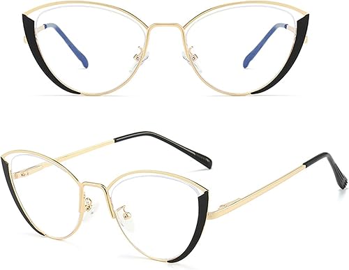 Miniatura 2 de Lentes de ojo de gato con bloqueo de luz azul, retro, a la moda, antifatiga ocular y protección UV, montura de metal