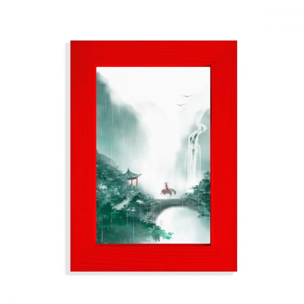 Cadre photo aquarelle chinoise rouge Mountain Rain Mo, objet décoration murale asie