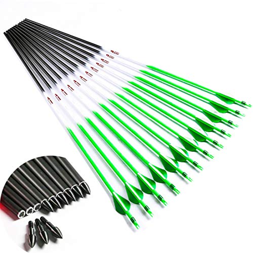 Linkboy Archery Carbon Arrows Hunting Practice Target Removable Points 32 Inch Shaft Vanes Arrows For Youth Adults Compound Recurve Long Bow Spine 400 Green Pack Of 12 #TOP4