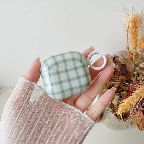 Image of MINSCOSE for AirPods 4 Clear Case,Cute Retro Plaid Pattern Design with Girly Keychain Lock,Soft TPU Protective Shockproof Cover with Cleaner Kit for Girls Women for Airpods 4-Green