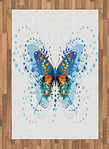 ABAKUHAUS Schwalbenschwanz-Schmetterling Teppich, Curls Dots, Deko-Teppich Digitaldruck, Färben mit langfristigen Halt, 120 x 180 cm, Blau Türkis orange
