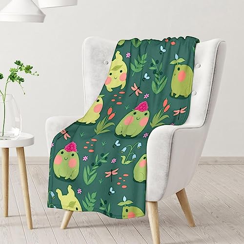 Mercuryelf Frog Throw Blanket - Soft, Fuzzy & Warm - 60x80 Inches Flannel Blankets for Bed, Couch - Dark Green Cute Throws Gift for Adults