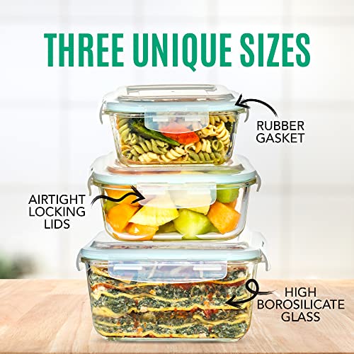 Extra Large Glass Food Storage Containers With Airtight Lid 6 Pc [3 Containers With Lids] Microwave/Oven/Freezer & Dishwasher Safe. Bpa/Pvc Free X-Large/Large/Medium Size Reusable Square Container Set #TOP6