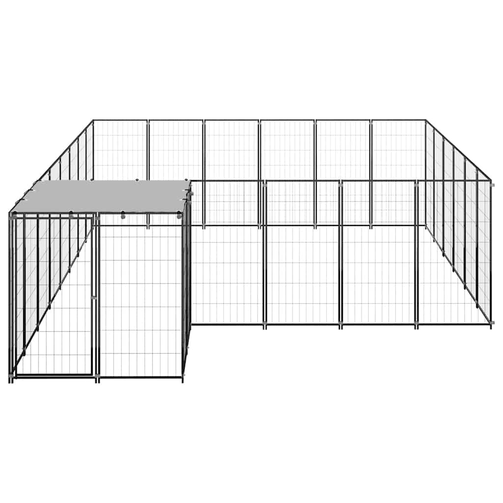 Perrera negra de acero de 12,1 m² con techo resistente al agua, puerta con cerradura, resistente cercado para jardín y exterior, salida segura y protección para cachorros y perros