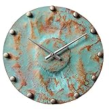 InTheTime 12-inch Turquoise Copper Wall Clock Round Large Silent Non-Ticking Unique Handmade - 7th W