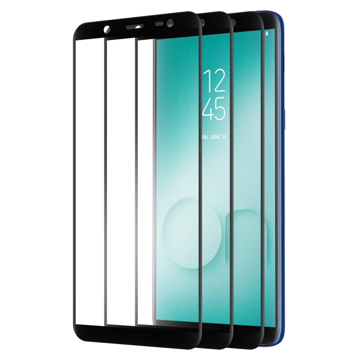 XINXUSONG 갤럭시 J8 2018 SM-J810 J810G/DS / On8 2018 6인치용 3팩 액정보호필름, 긁힘 방지 9H 강도 풀 커버리지 실크 프린트 블랙 강화 보호 필름