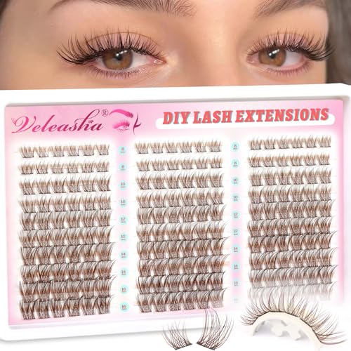 Veleasha Braun Wimpern Extensions Manga Lash Cluster Häschen Cluster Lashes Anime Lash Extensions 8-16mm 180pcs Federleicht Natürlich Wimpern Cluster C Curl Ultra Thin Band DIY at Home (Pure Braune)