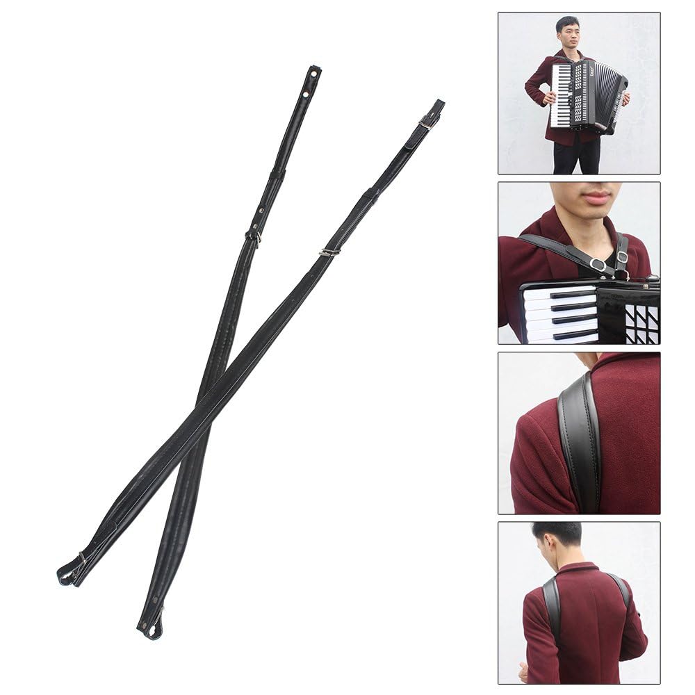 Bnineteenteam Correas de Acordeón, Ajustables y Flexibles, Correas Cuero Sintético PU, Resistente al Desgaste para Músicos Profesionales y Estudiantes, Varios Modelos, Negro Café Rojo