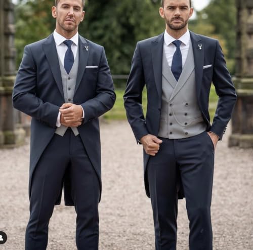 Men's Wedding Dress Suit Set Morning Suits Grooms Slim Fit Wedding Tuxedos Tailcoat Vest Pants3