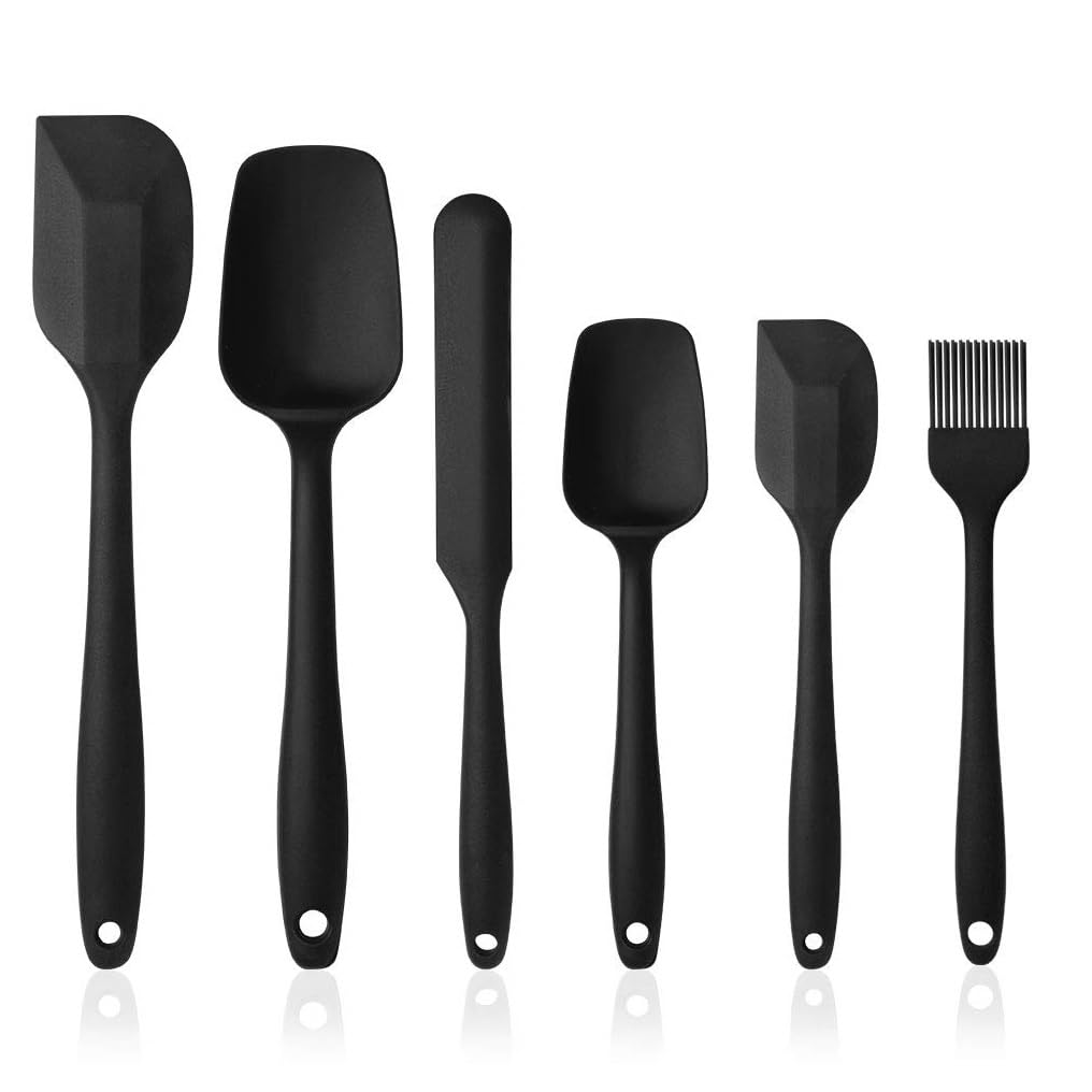 6PCS Silicone Spatula Set, Food Grade Heat Resistant Rubber Spatulas Set, BPA-Free, Kitchen Utensils Set for Cooking Baking and Mixing, Dishwasher Safe for Nonstick Cookware, Black