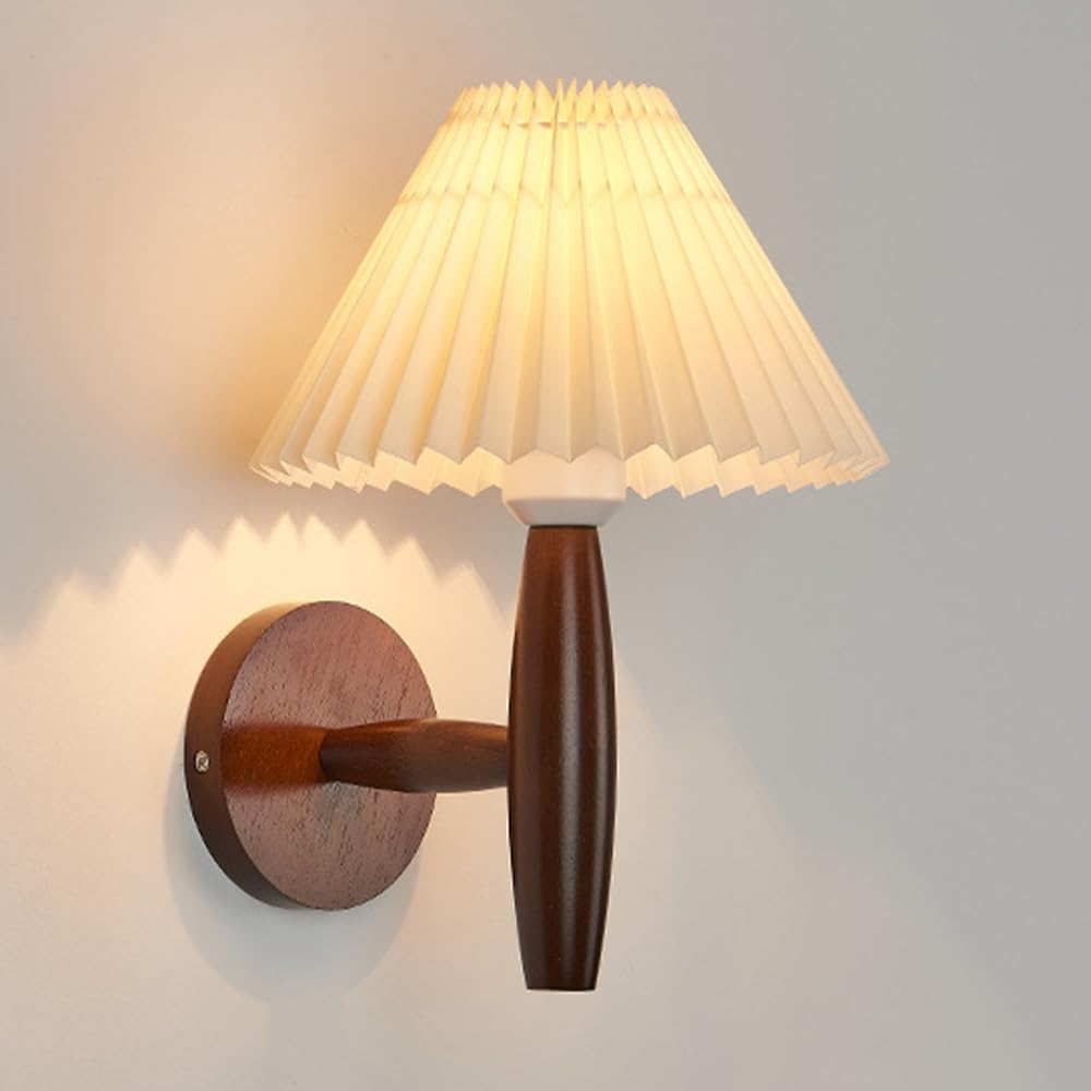 KBUUKYYXouy Wall Sconce Lighting Wood Wall Mount Light Fabric Wall Lamp Nordic Hardwired Sconces Wooden Wall Lamps for Living Room Hallway Restaurant Bedroom Bedside Wall Lights(Walnut Color)
