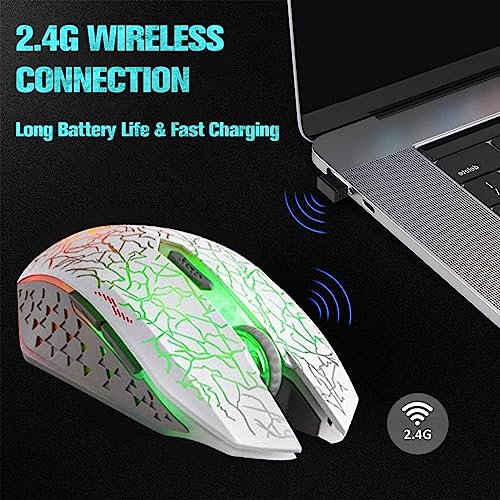 Vegcoo C10 Wireless Gaming Mouse, Rechargeable Gaming Mouse, Silent Optical Mice With 2.4G Usb Receiver, 3 Ajustable Dpi, 7 Colorful Led Lights For Gamer (White) #TOP3