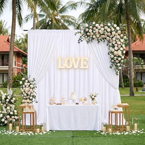 Image of White Backdrop Curtains 4 Panels 5ft x 8ft Photo Polyester Backdrop Drapes for Wedding Party Background Decorations