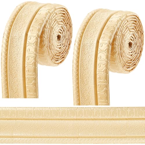 Image of GORGECFAFT 2 Rolls 91x3 Inch Navajo White 3D Wall Edging Foam Flexible Wallpaper Border Crown Molding Peel and Stick Mirror Edging Frame Lines Wall Base Ceiling Baseboard for Home DIY Furniture