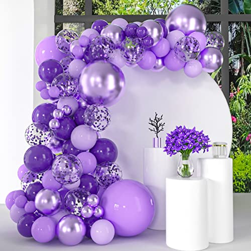 Purple Balloon Arch Garland Kit, 129PCS Purple Balloons Different Size 18" 12" 10" 5", Metallic Purple Balloon Purple Confetti Balloon for Purple Theme Party Birthday Wedding Baby Shower Decoration