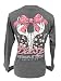 Southern Attitude Dogwood Sassy Deer Skull Bow Dark Heather Long Sleeve Shirt (Large)