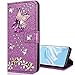 Produktbild Nadoli Leder Hülle für Galaxy J5 2017,Luxus Bling Glitzer Diamant 3D Handyhülle im Brieftasche-Stil Schmetterling Blumen Flip Schutzhülle Etui für Samsung Galaxy J5 2017,Lila