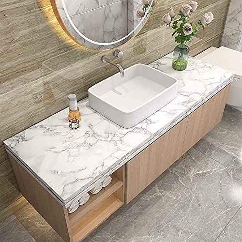 Image of White Marble Self Adhesive Wallpaper Roll - PVC Aluminum Foil Waterproof & Oil-Proof Contact Paper for Kitchen Countertops, Cabinets, Furniture & Bathroom Walls (60cm x 200cm, Pack of 1)