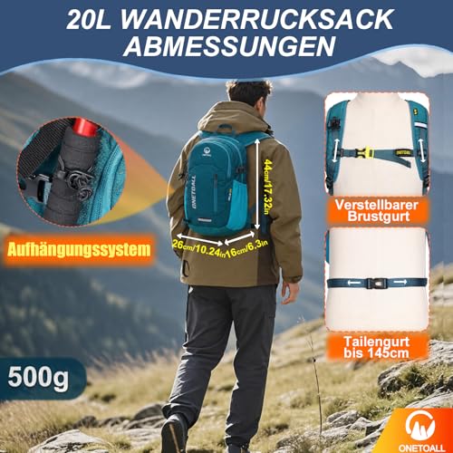 ONETOALL Wanderrucksack Damen 20L, Diebstahlsicherer Tagesrucksack Damen, Wasserdichter Fahrrad Rucksack mit Rückenbelüftung zum Wandern… – Ansicht 4