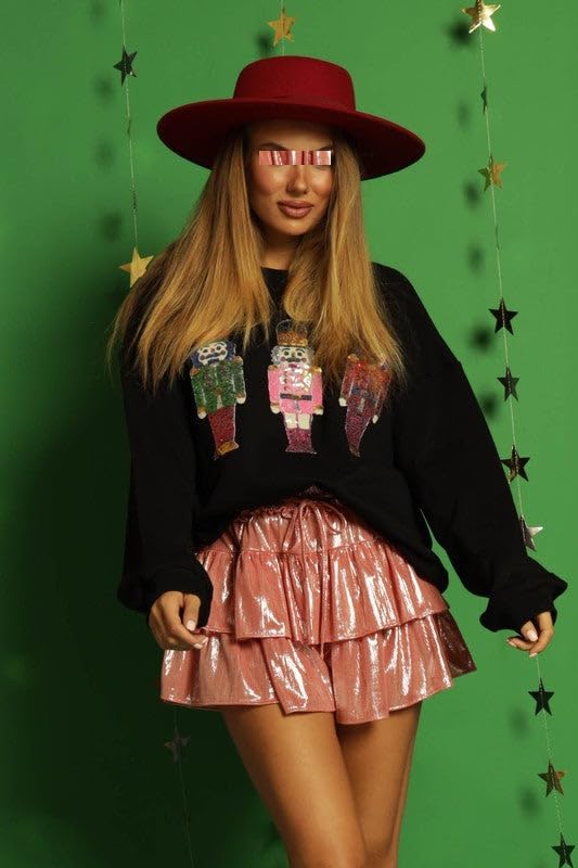 Women Cute Glitter Holiday Letter Sweaters Sparkle Sequin Long Sleeve Tops Casual Round Neck Pullover Sweatshirts - Image 6