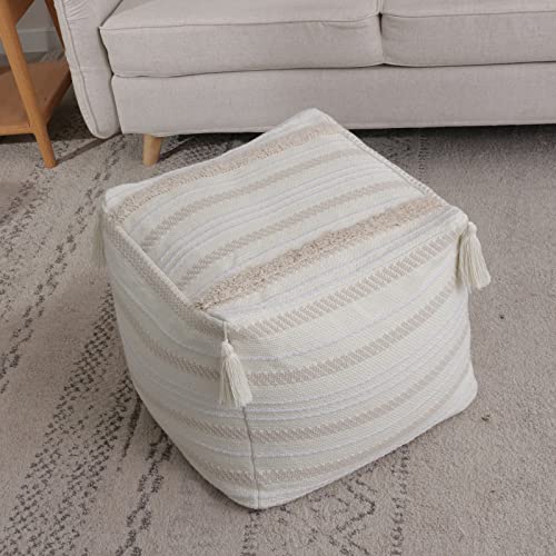 Blue Page SQ1075-BEIGE-45X45X40 Boho Neutral Decorative Square Unstuffed Pouf thumb #3
