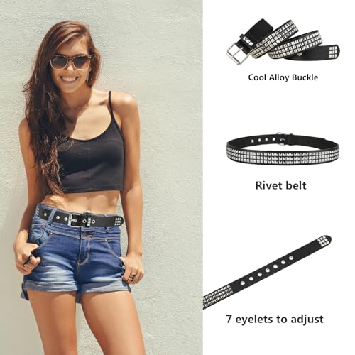 Black Studded Belt, Star Belt Goth Y2K Double Grommet Belts Emo Gothic Rivet Punk Rock Accessories for Women Men4