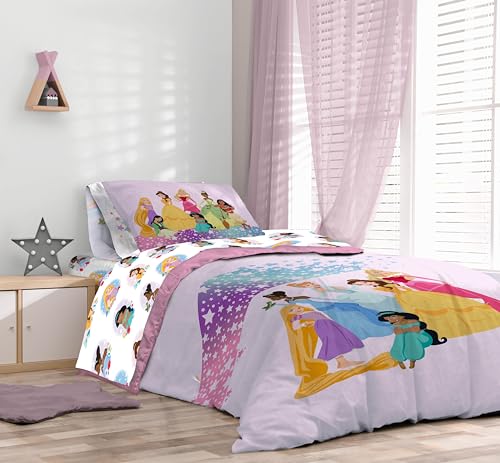 Image of Disney Princess Full Comforter Set - 7 Piece Kids Bedding Includes Comforter, Sheets & Pillow Cover - Super Soft Rainbow Stars Microfiber Bed Set