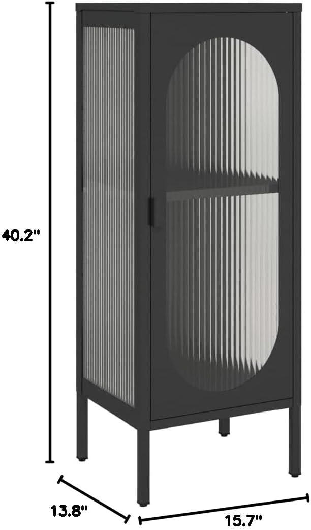 Modern Sideboard with Semi-Opaque Glass Door and Adjustable Shelves, Black Powder-Coated Steel Frame for Living Room Bedroom Office Storage, Durable Contemporary Furniture