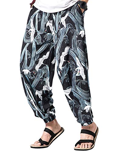 besbomig Pantaloni Aladino Harem Pantaloni Uomo Baggy Hippie Pantaloni  Larghi a Cavallo Basso con Tasche Great Comfort -