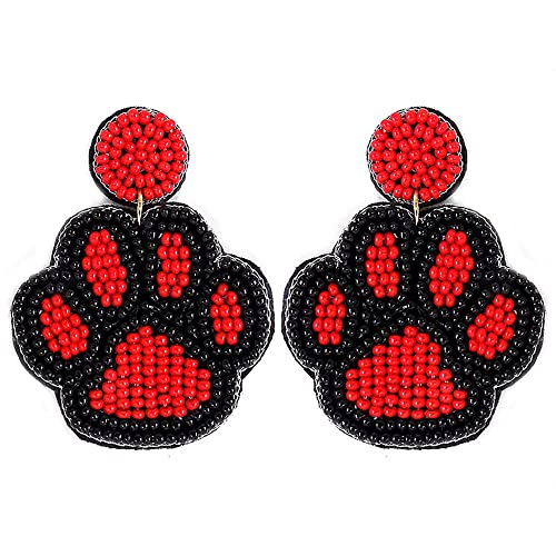 Emulily Beaded Colorful Paw Post Earrings Handmade Paw Earrings