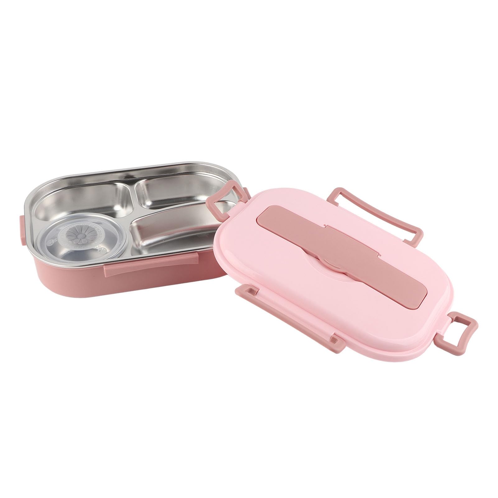 Bento Boxs Dinnerware - Contenitore per il pranzo a 4 scomparti in acciaio inox, per mense, ufficio, famiglia, contenitore per alimenti (quattro scomparti con ciotola per zuppa: rosa)