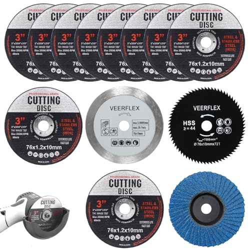 Aoyswuz 13 Pieza Disco de Corte de 76 mm, Discos de Amoladora Angular Agujero Central 10 mm para Cortar Madera de Metal