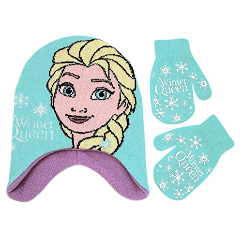 Disney Toddler Girls Frozen Elsa Winter Hat and Mitten Set, Blue/Purple, Age 2-4