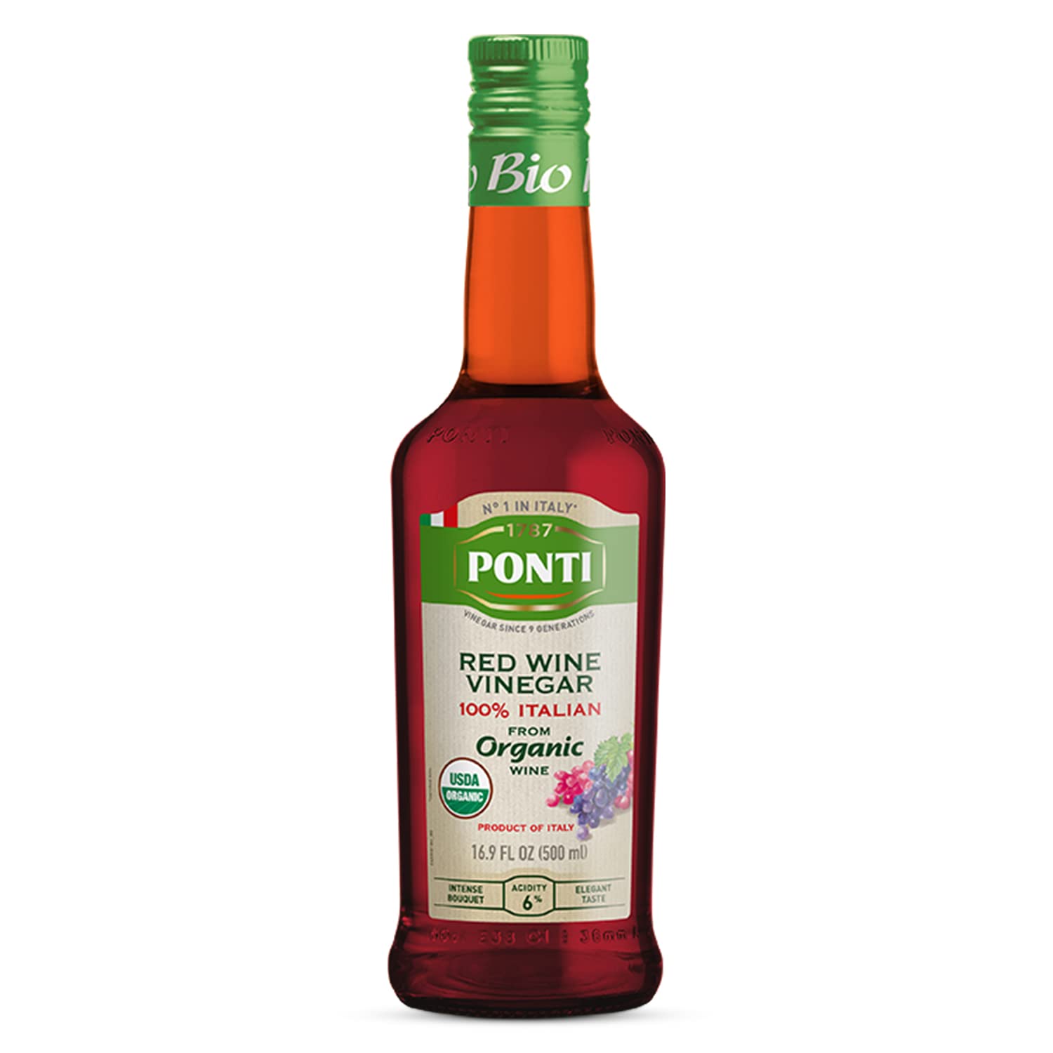 Ponti 100% Italian Red Wine Vinegar for Cooking - Organic Red Wine Vinegar with Balanced Acidity  Harmonious Bouquets – Ideal for Salads, Seafood and Dark Meats – USDA Certified, 16.9 fl oz : Grocery