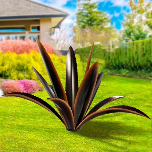Image of TOMBABY Enlarge Thickened Wind Resistant Metal Agave Garden Art Country Garden Sculpture Statue Outdoor Decoration Agave Metal Plant Courtyard Lawn Ornament Gift (1, 12 Leaves Black)