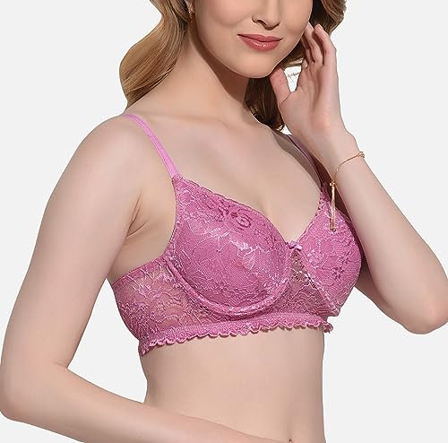 Image of FIMS - Fashion is my style Women Cotton Lycra Floral Lace Lightly Padded Bra Wired Seamless Fullcoverage Multicolor Cup- B