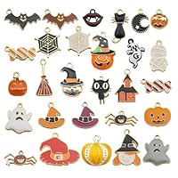 GONZTEL 28 pezzi Ciondoli in Lega di Halloween Assortiti a Tema Halloween, Ciondoli di Halloween, Ornamenti di Halloween Zucca Fantasma Pendenti con Ciondoli
