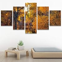 SIGNWIN 5 Panel Canvas Wall Art Modern Art Expressive Farmhouse/Country Landscape Mountain Top Multicolor Photography for Home Decorations Ready to Hang - 60