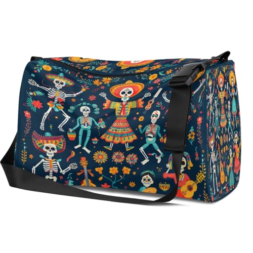 Gym Bags for Men 14.8 Inch Lightweight Carry On Bags for Airplanes Waterproof Duffle Bag for Travel, Dark Retro Skull Printing3