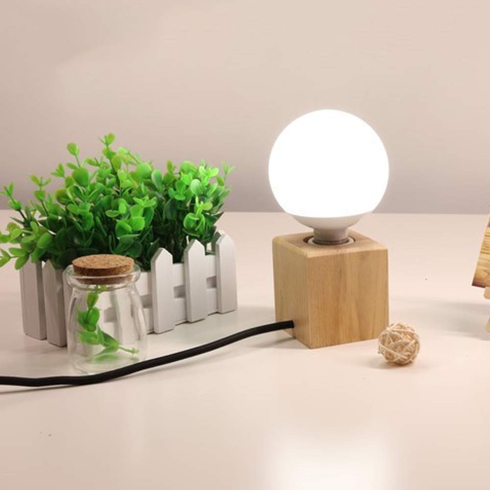 Lámpara de Escritorio Dormitorio Retro Simple, Lámpara de Mesa de Madera Vintage Mini, Lámpara de Noche Moderna E27 con Interruptor, Lámpara para oficina casa cafetería bar restaurante (A)