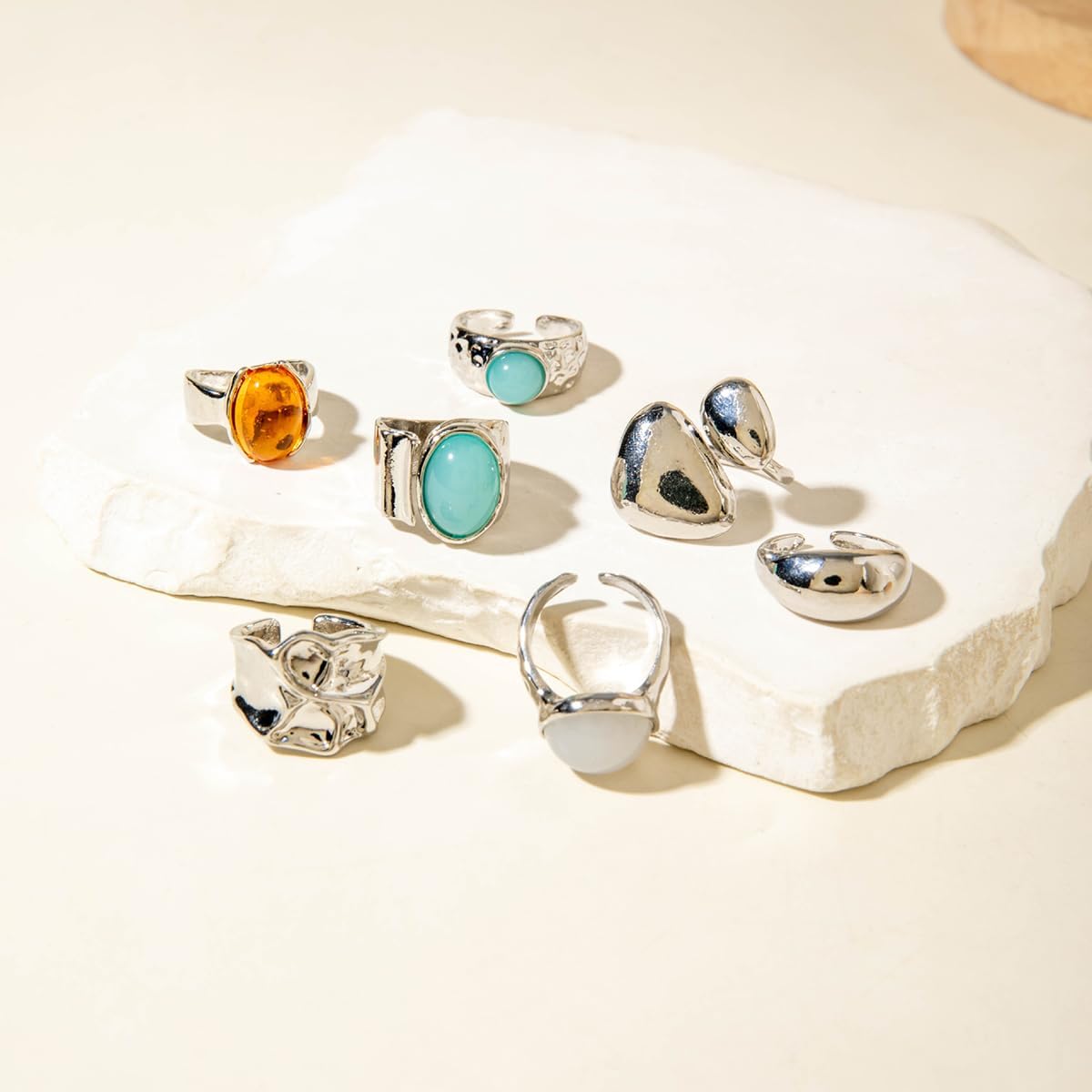 Chunky Gold Ring Set for Women Crystal Rhinestone Knuckle Finger Ring Thick Rings Open Statement Stackable Rings Vintage Boho Punk Stack Trendy Jewelry - Image 5