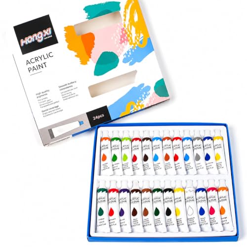 Image of Acrylic Paint Set, 24 Colors, for Canvas, Wood, Fabric, Rocks, Multiple Surfaces