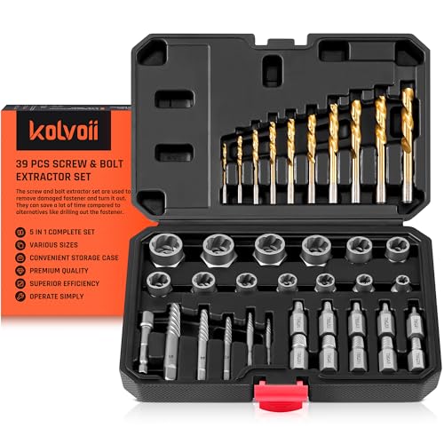Kolvoii Bolt Extractor Kit, 39 Pieces Easy Out Screw Extractor Set, Left Hand Drill Bit Set,...