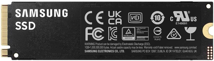 Samsung 990 PRO NVMe M.2 SSD, 4 TB, PCIe 4.0, 7,450 MB/s read, 6,900 MB/s write, Internal SSD, For gaming and video editing, MZ-V9P4T0BW