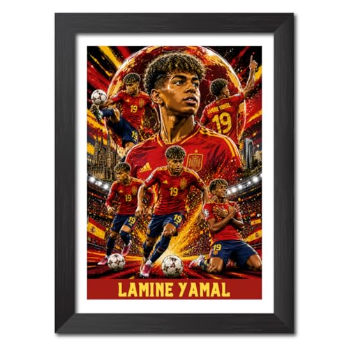 Image of TenorArts Lamine Yamal Spain Poster Worldcup Themed Laminated Photo Frame Painting with Matt Finish Black Texture (12 inches x 9inches)