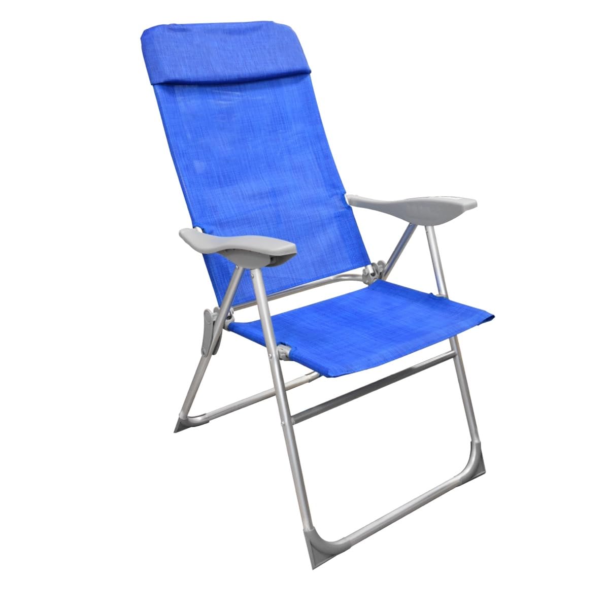 Sedia Relax 8 Posizioni 107x57x111h cm - Schienale Alto, Portatile, Richiudibile, Alluminio, Mare, Campeggio, Spiaggia, Sdraio, Leggera, Giardino - Poggioli e Tessuto Blu