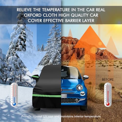 Image of Replace for 2007-2023 Fiat 500 /500C Car Cover 210D Outdoor Waterproof UV Snow Rain Protection, with Cotton Layer, Zipper Door, Reflective Strip, Storage Bag, for Abarth Turbo Sport Lounge Pop